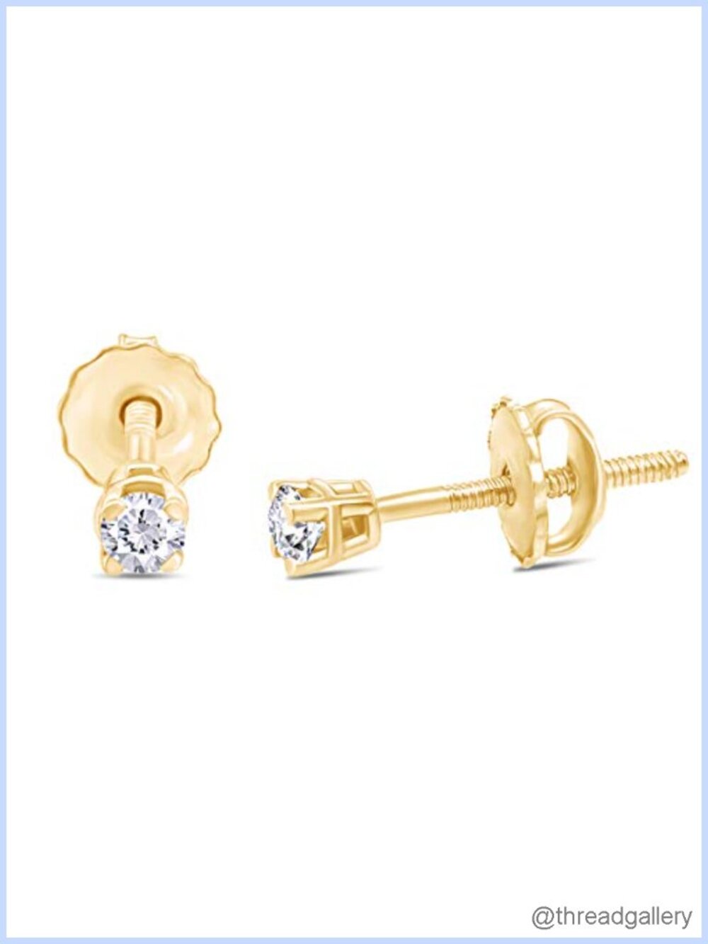 14K Yellow Gold Over Sterling Silver Diamond Solitaire Stud Earrings Screw Back
